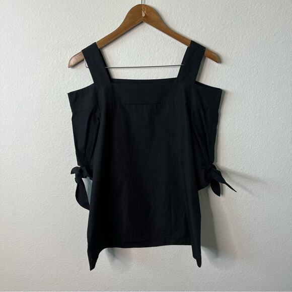 Double Standard Clothing NYC Open Shoulder Black Blouse Pleated Sleeves 38/ US S - Picture 3 of 9